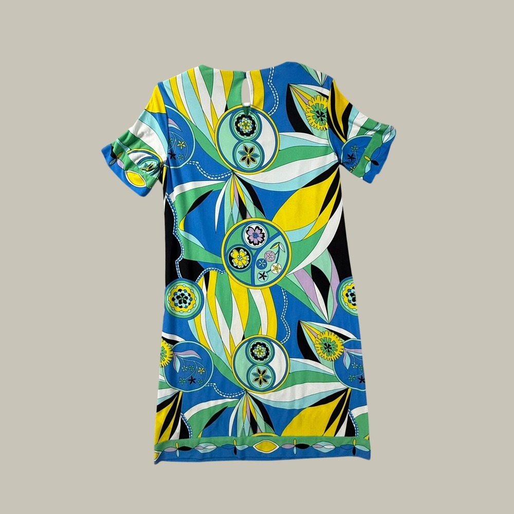 Donna Morgan Womens Blue Yellow Psychedelic Print Jersey Shift Dress Size 10 - Picture 12 of 14